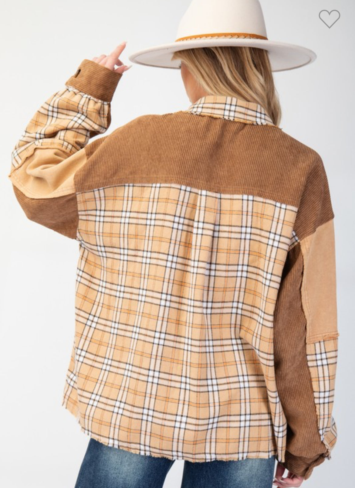 Plaid Mix Corduroy Button Down Shacket