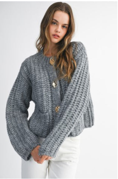 Chunky Knit Gold Button Sweater