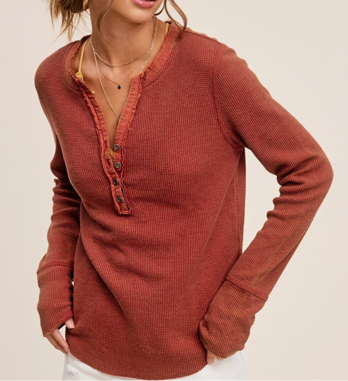 Relaxed Fit Waffle Knit Long Sleeve