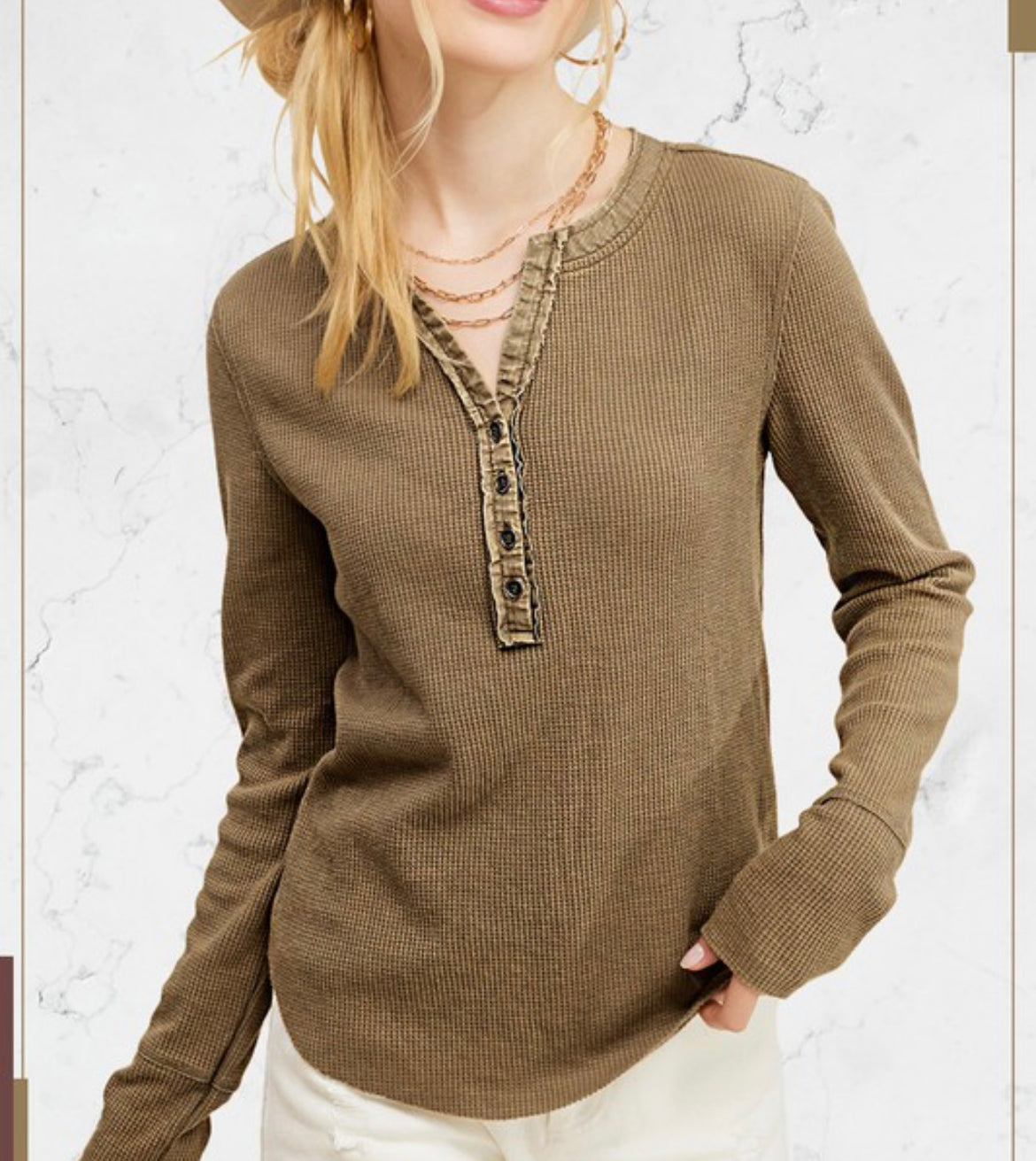 Relaxed Fit Waffle Knit Long Sleeve