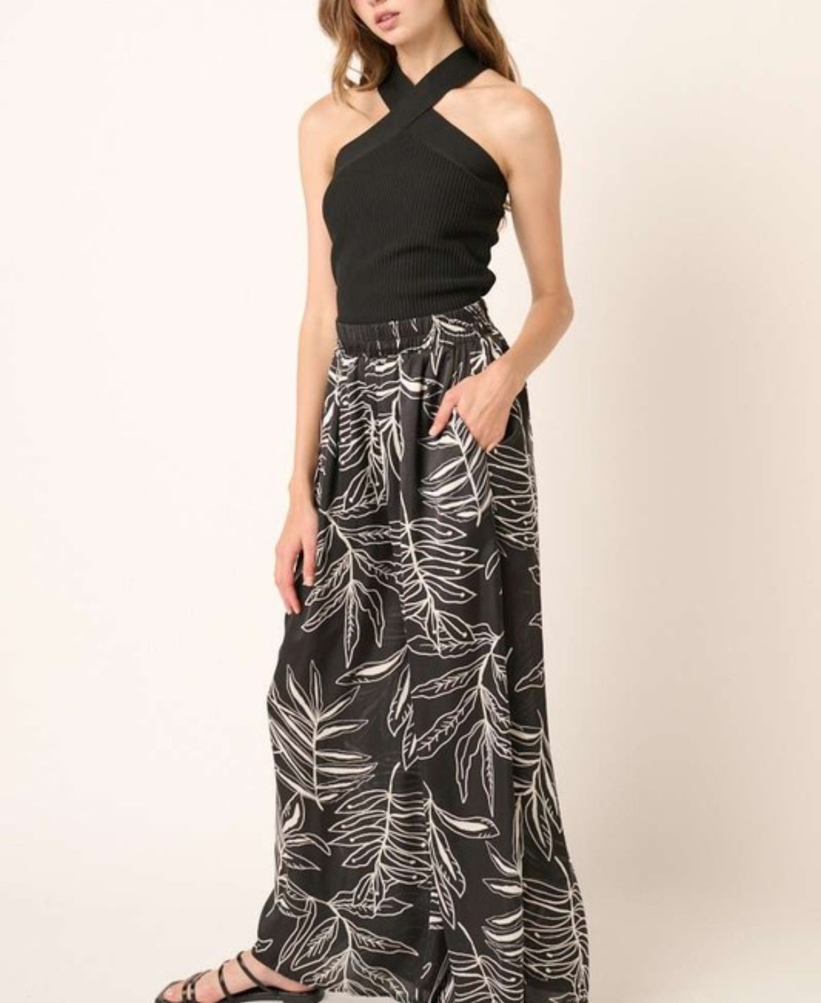 Leaf Print Satin Pant