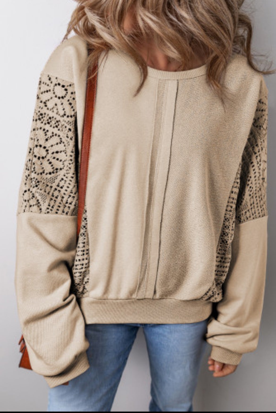 Crochet Knit Sleeve Sweatshirt