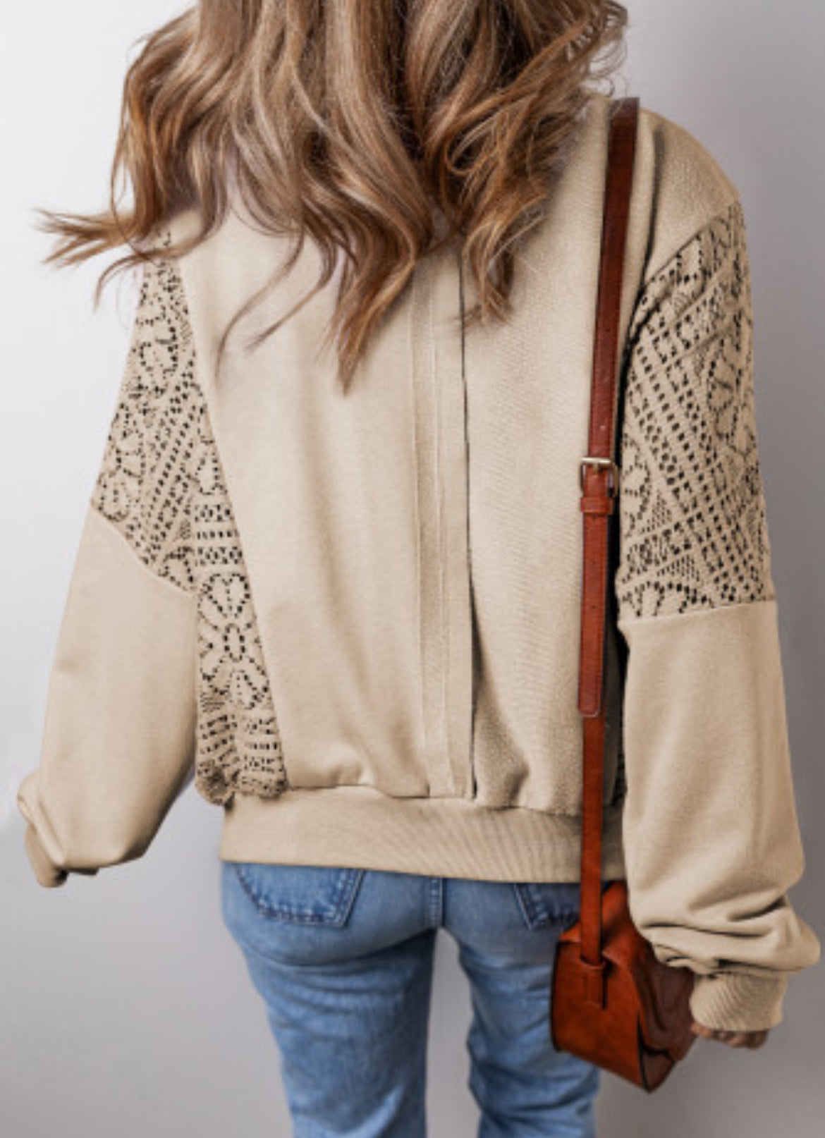 Crochet Knit Sleeve Sweatshirt