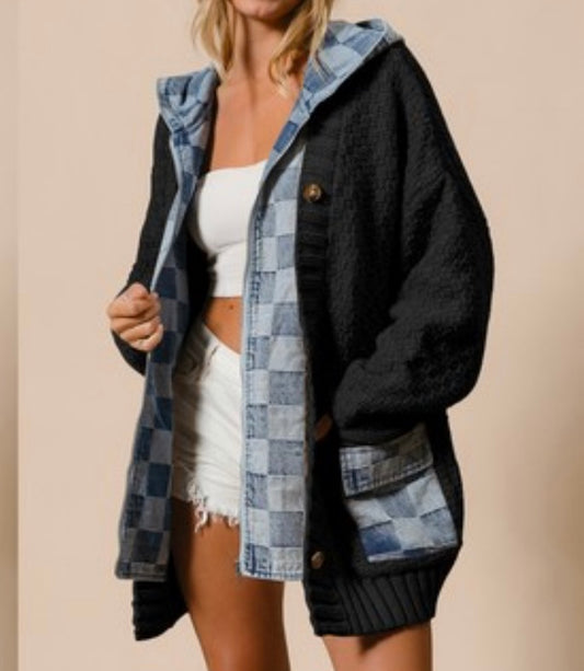 Denim Zip Up Sweater Cardigan