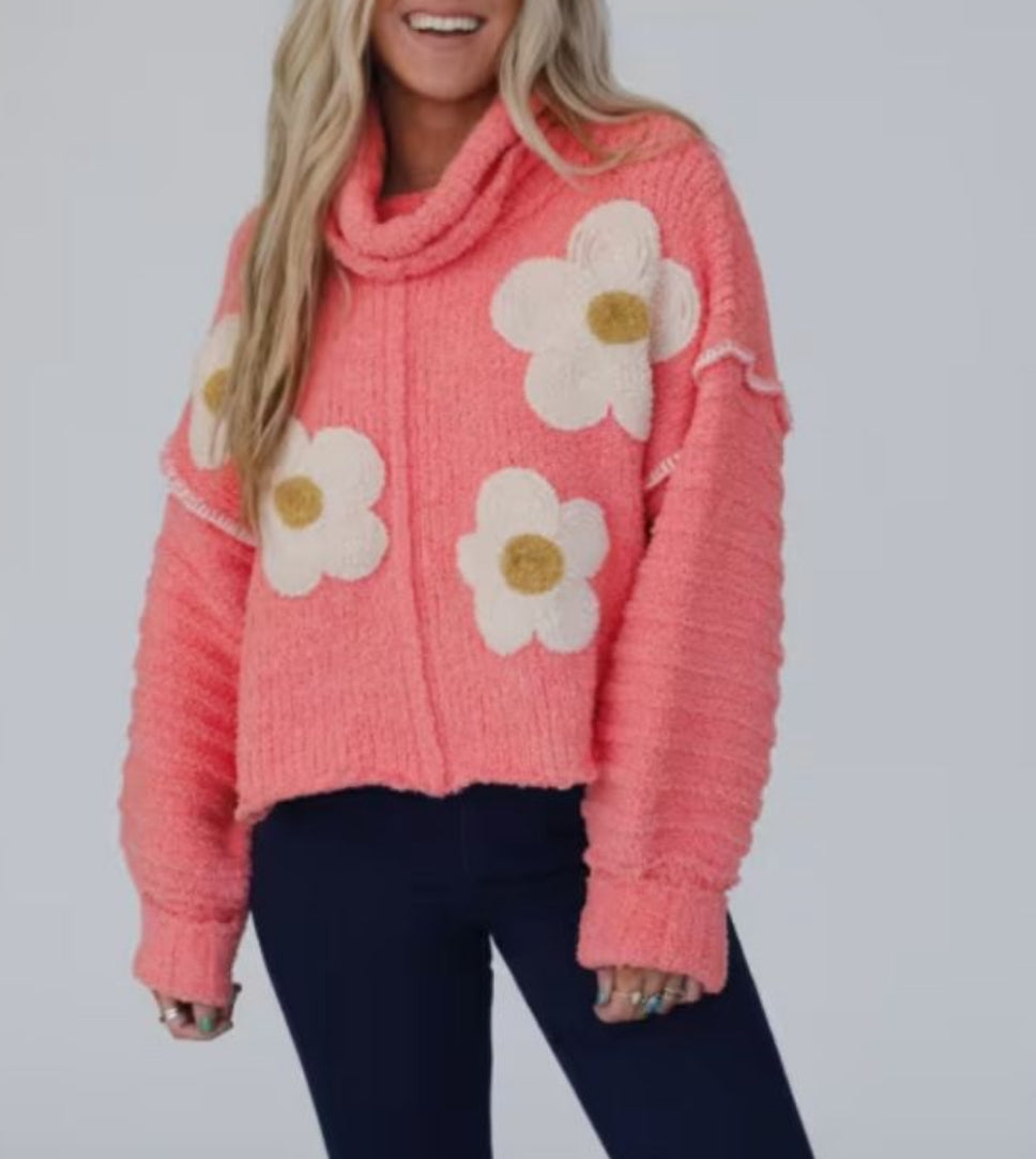 Turtle Neck Floral Print Sweater