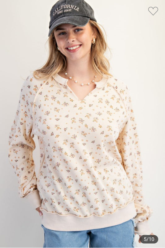 Thermal Knit Floral Top