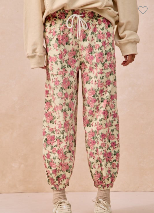 Floral Print Twill Pants