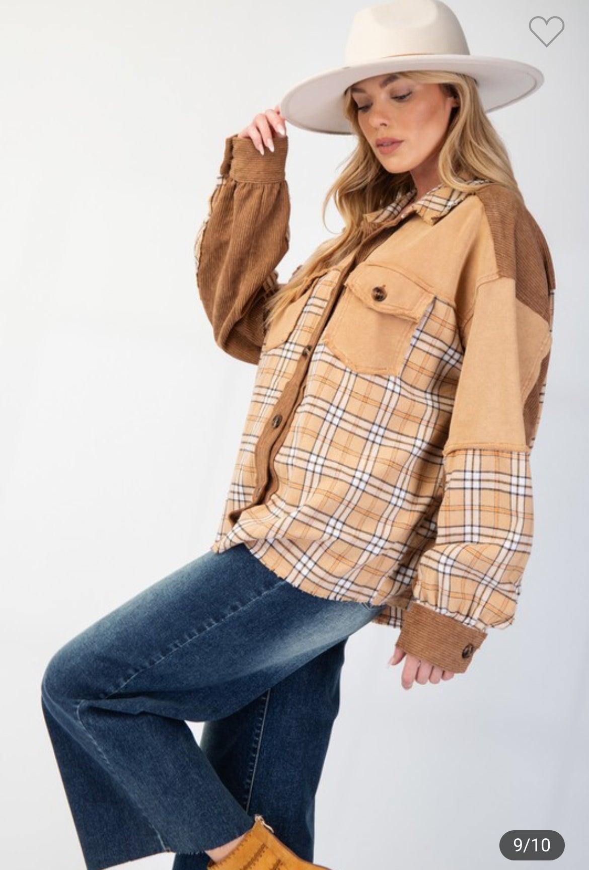 Plaid Mix Corduroy Button Down Shacket