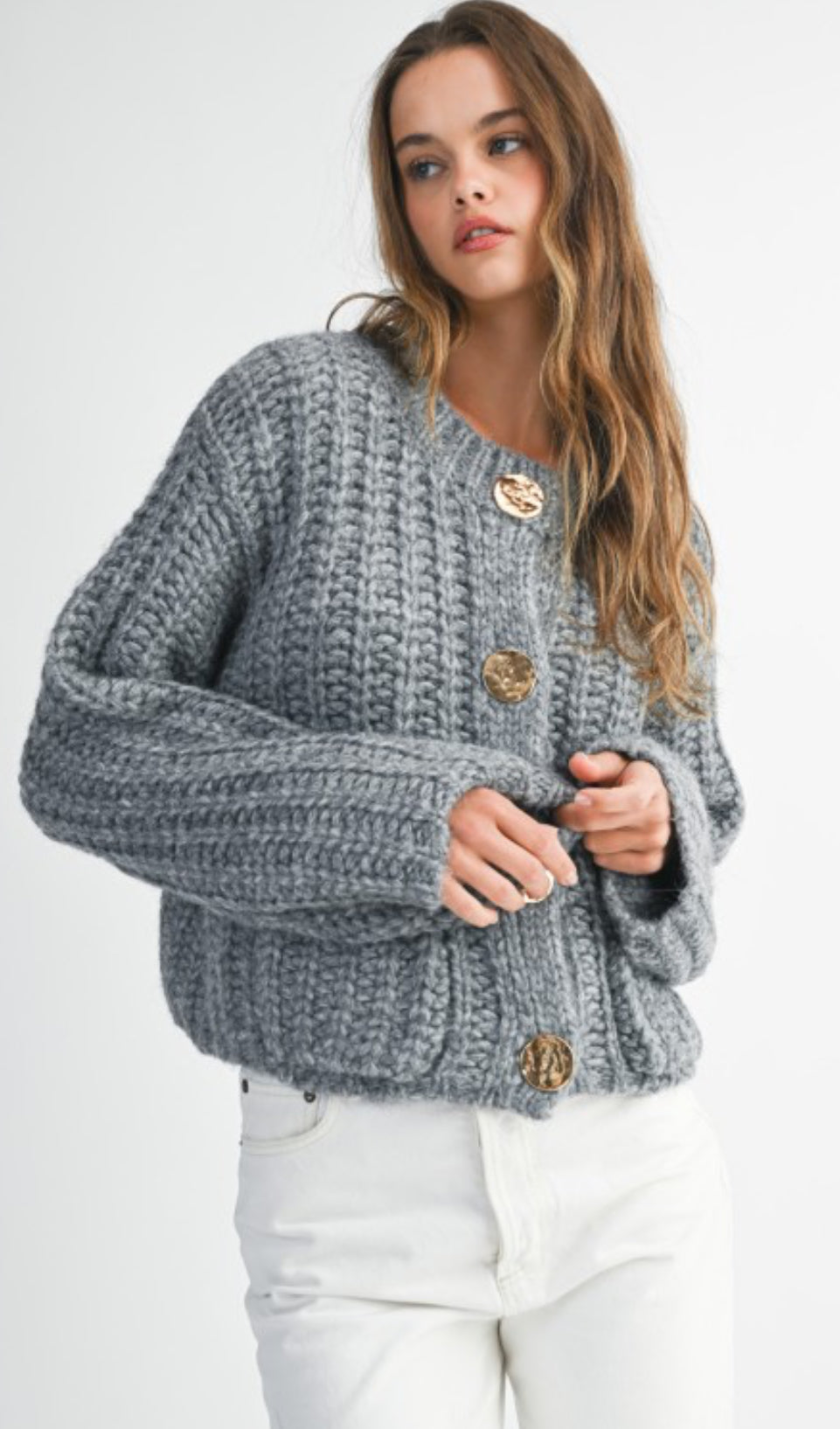 Chunky Knit Gold Button Sweater