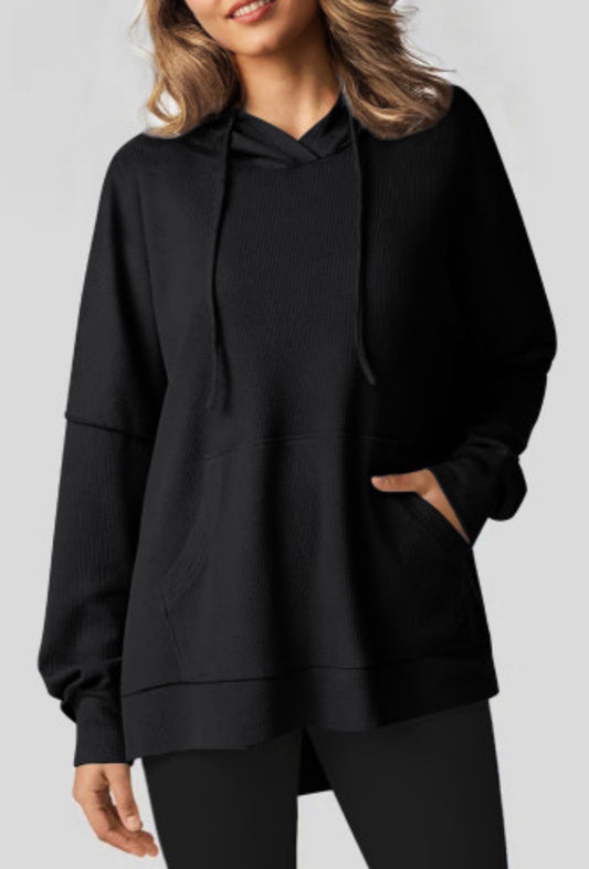 Hooded Waffle Long Sleeve Top