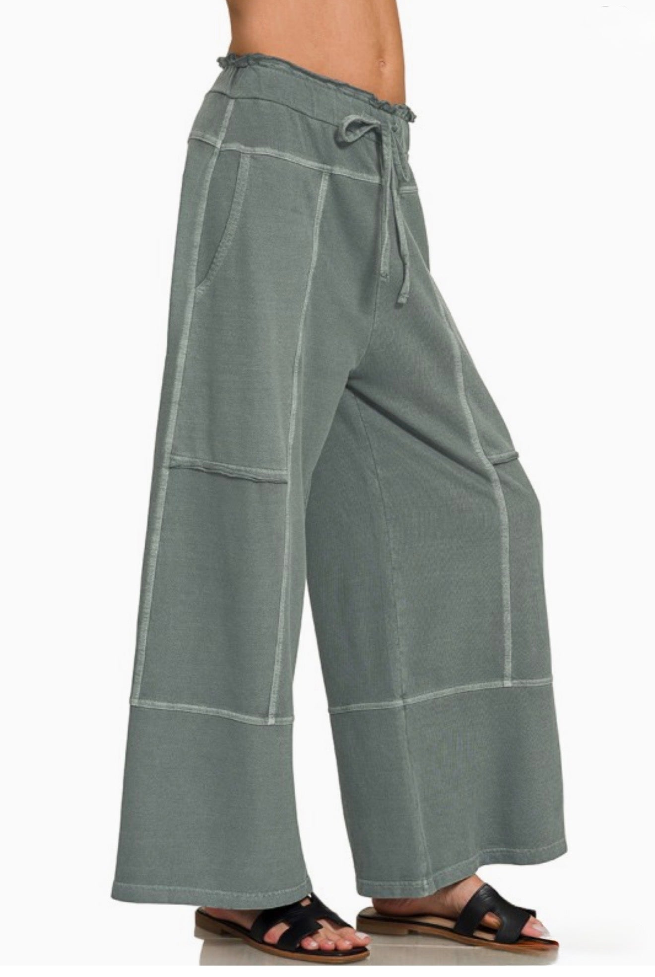 French Terry Washed Wide Leg Pant