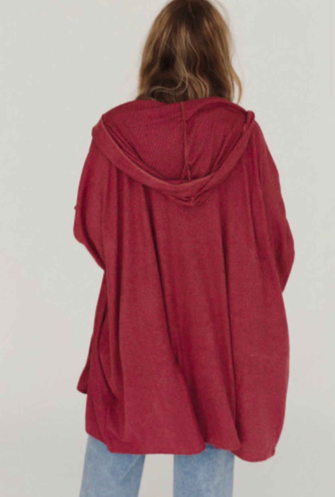 Oversized Red Open Front Cardigan